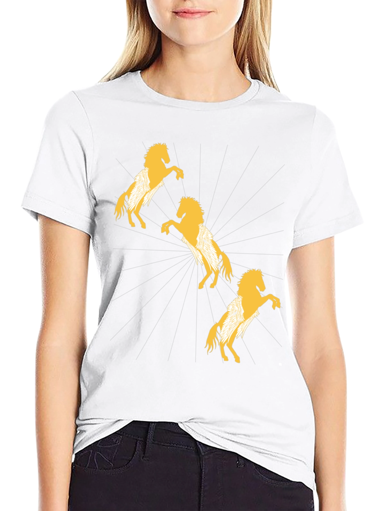 Stylish Black T-Shirt with Golden Horse Design