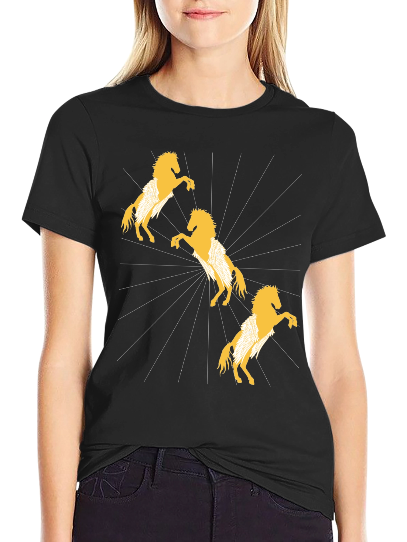 Stylish Black T-Shirt with Golden Horse Design