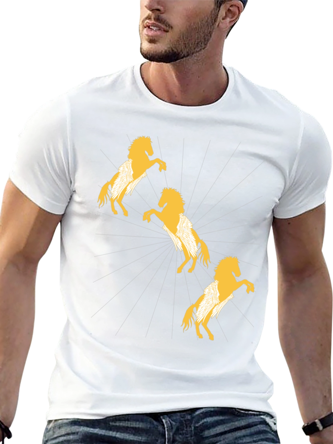 Stylish Black T-Shirt with Golden Horse Design