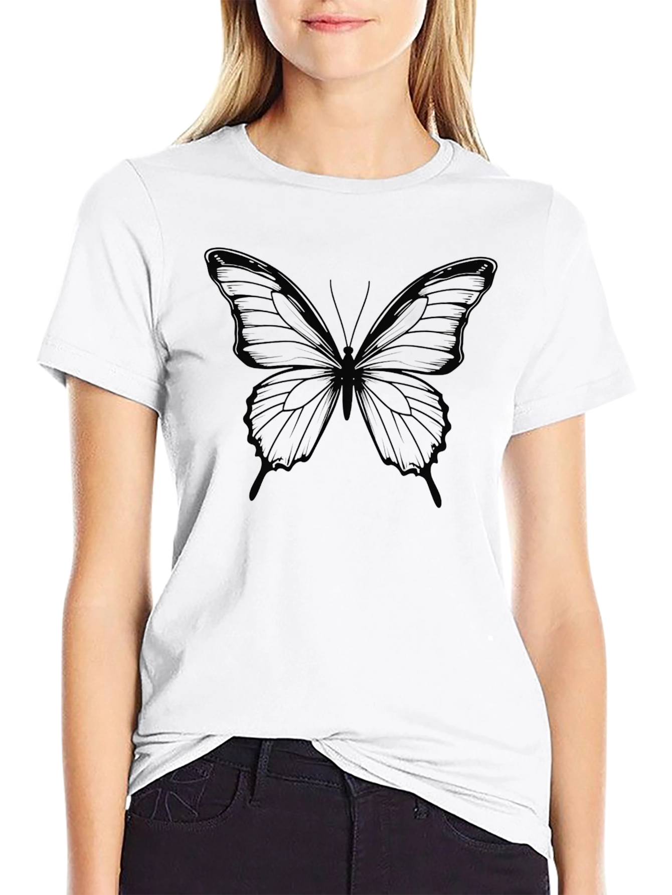 Butterfly Graphic Tee - Black Casual Comfort