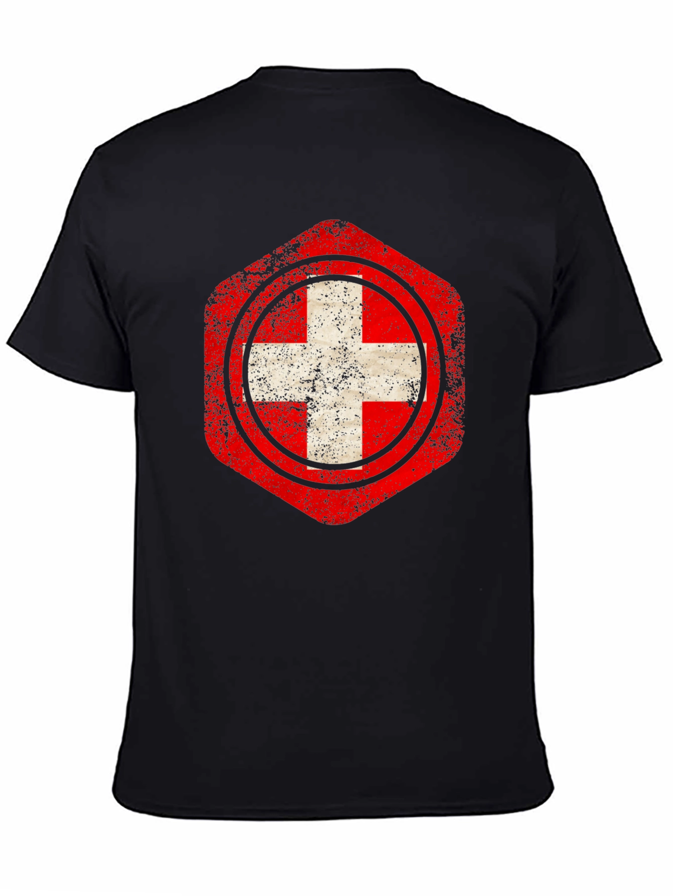 Distressed Swiss Flag Graphic Tee - Black