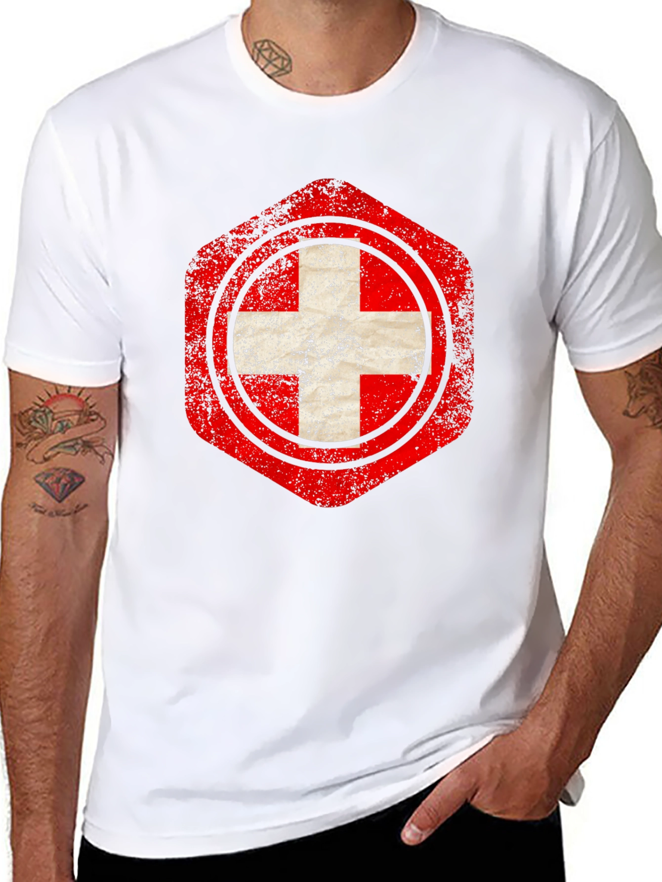 Distressed Swiss Flag Graphic Tee - Black