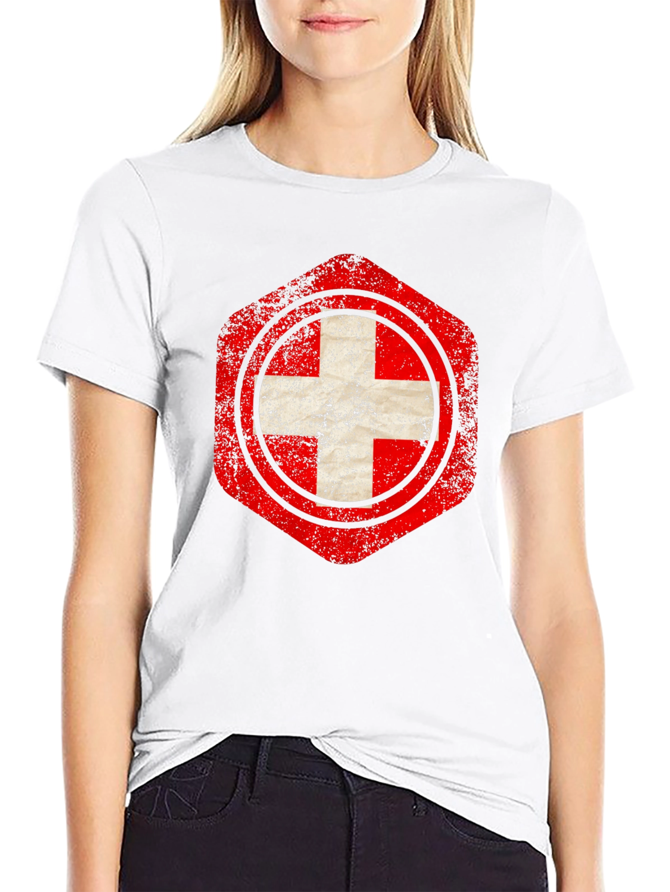 Distressed Swiss Flag Graphic Tee - Black