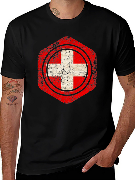 Distressed Swiss Flag Graphic Tee - Black