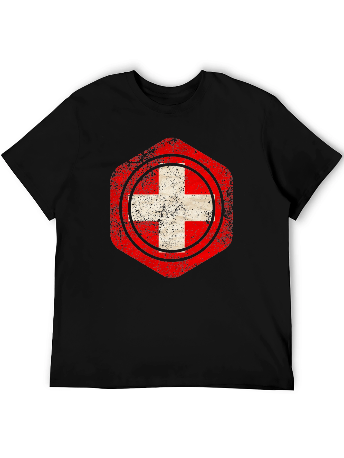 Distressed Swiss Flag Graphic Tee - Black
