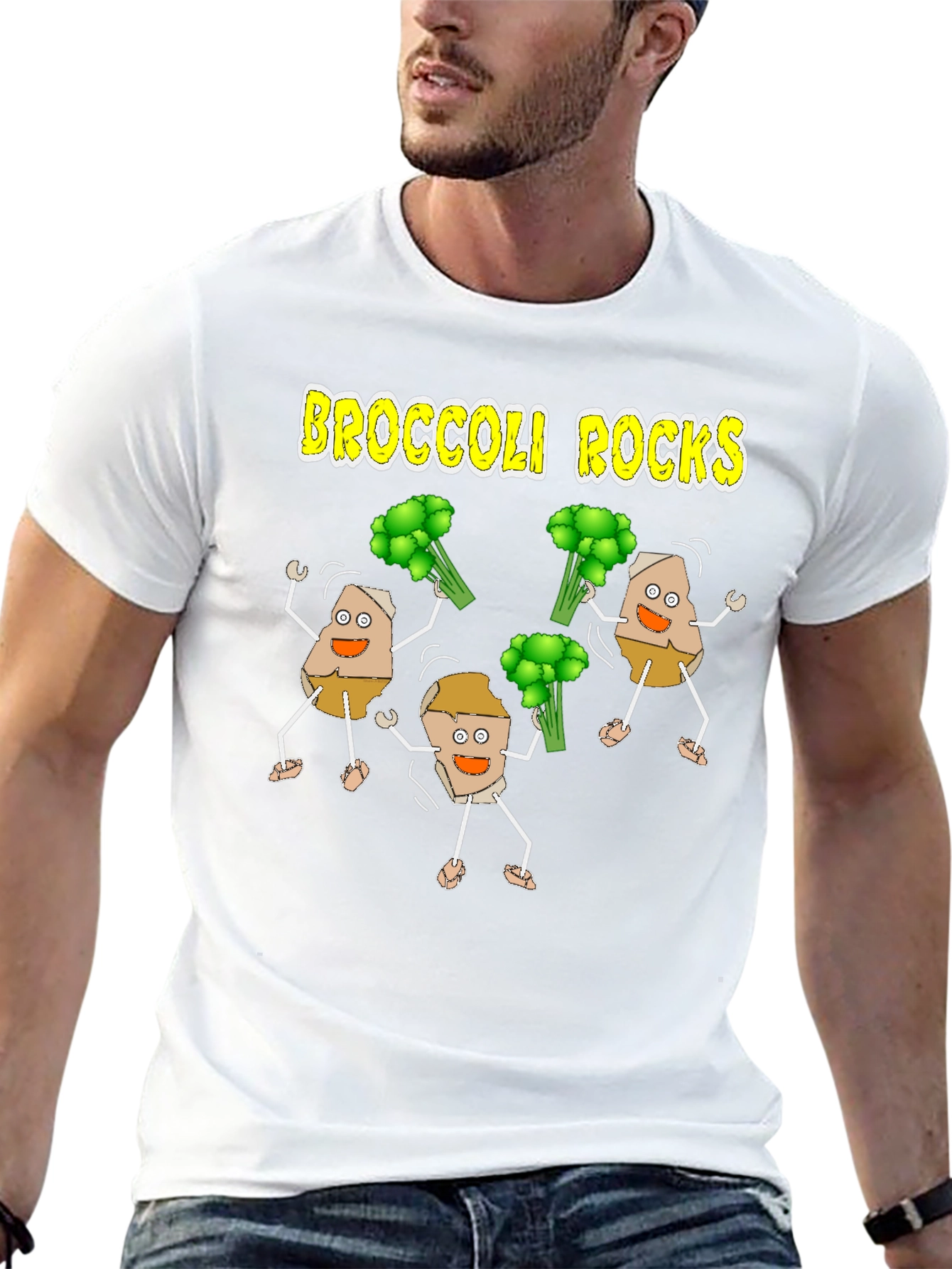 Broccoli Rocks Funny Cartoon T-Shirt