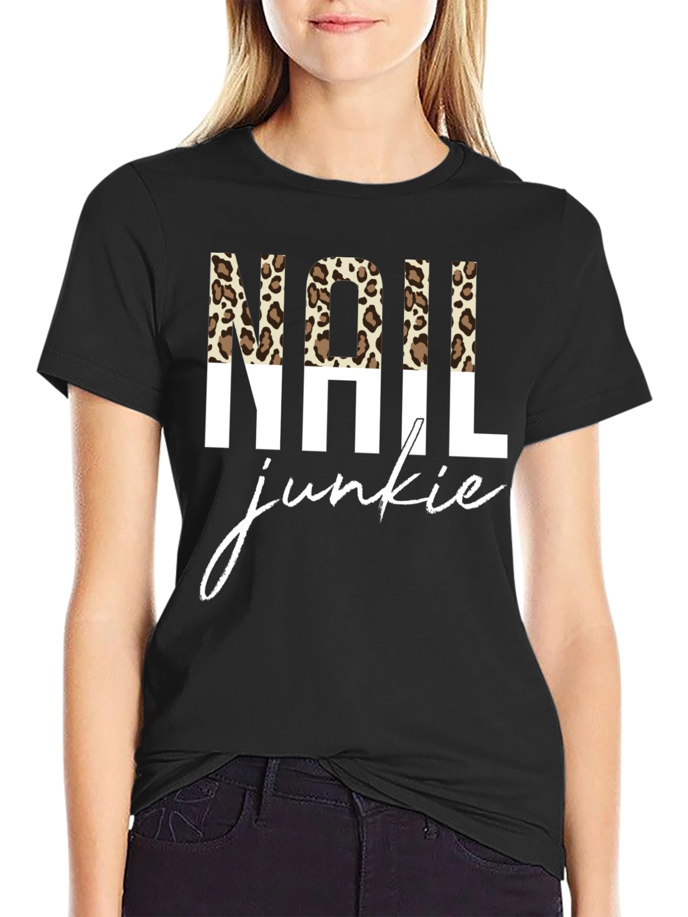 Nail Junkie Leopard Print Graphic Tee