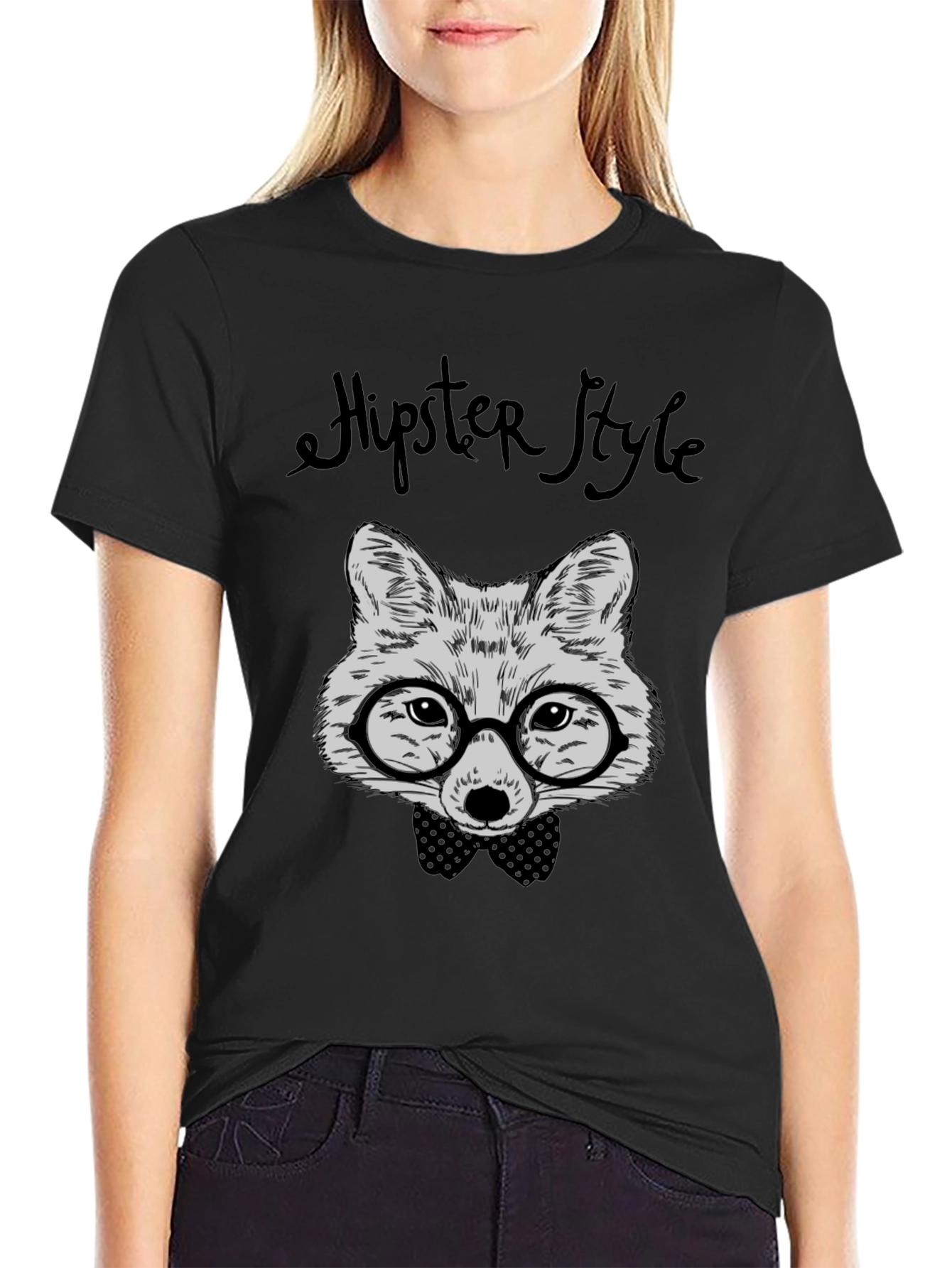 Hipster Fox Graphic Tee - Black T-Shirt