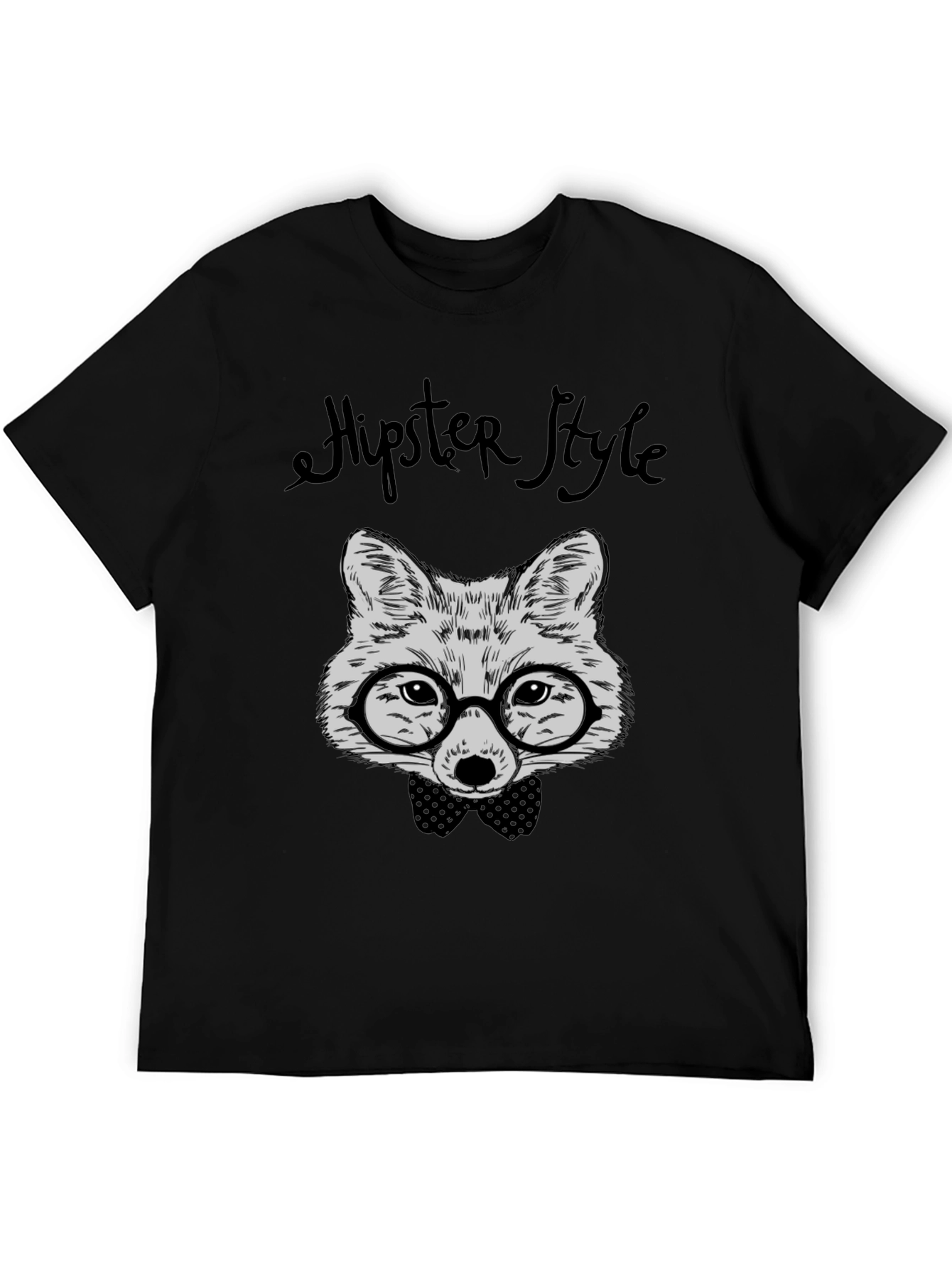 Hipster Fox Graphic Tee - Black T-Shirt