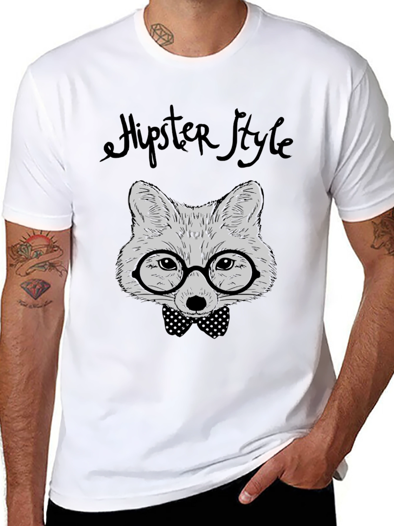 Hipster Fox Graphic Tee - Black T-Shirt