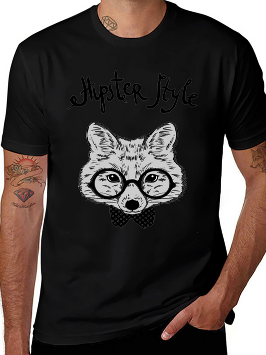 Hipster Fox Graphic Tee - Black T-Shirt