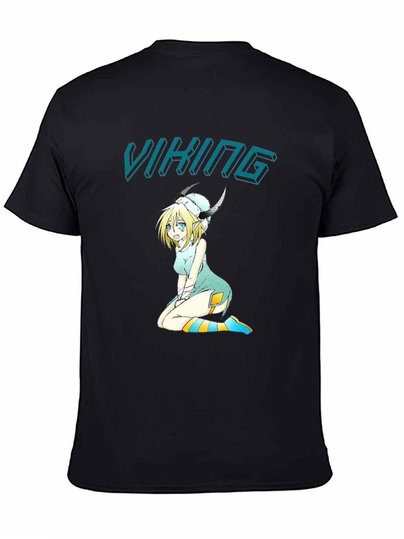 Viking Anime Girl Black T-Shirt