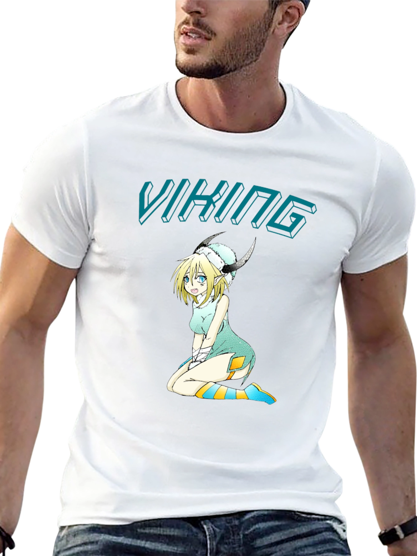 Viking Anime Girl Black T-Shirt