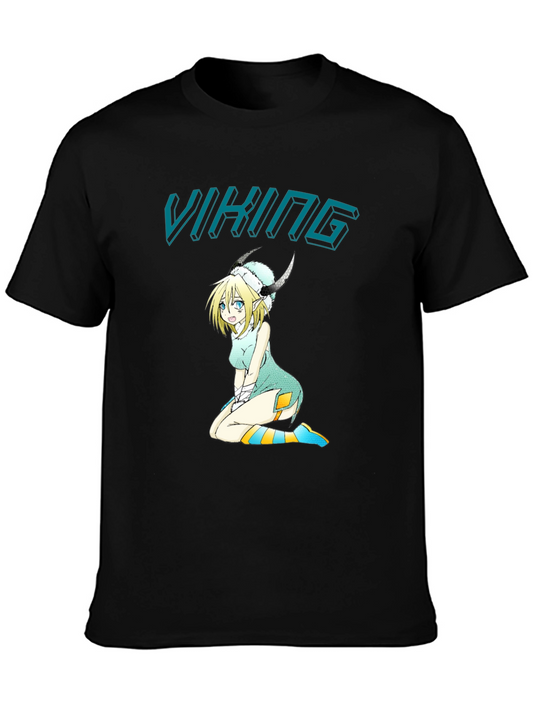 Viking Anime Girl Black T-Shirt