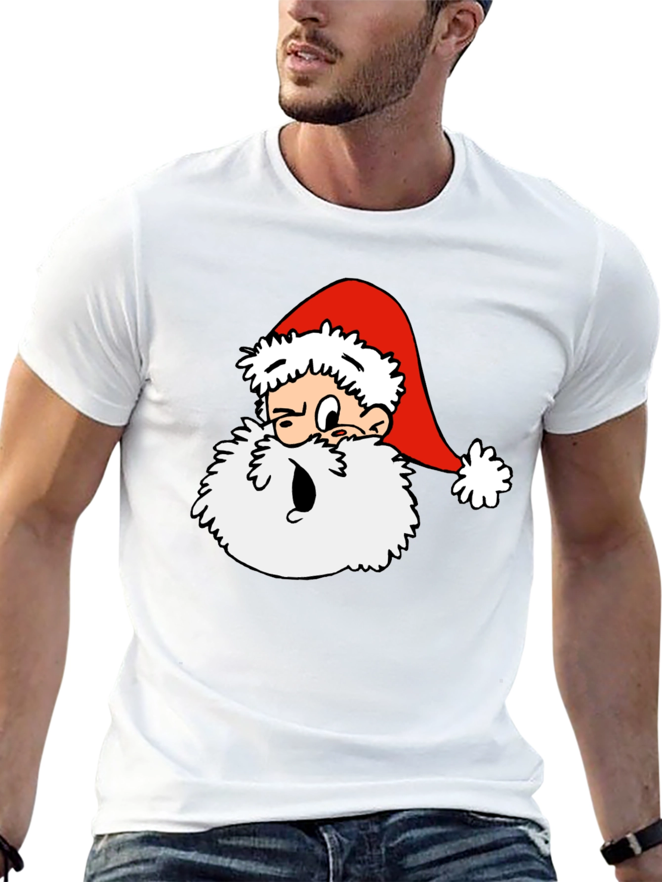 Cartoon Santa Graphic T-Shirt - Black