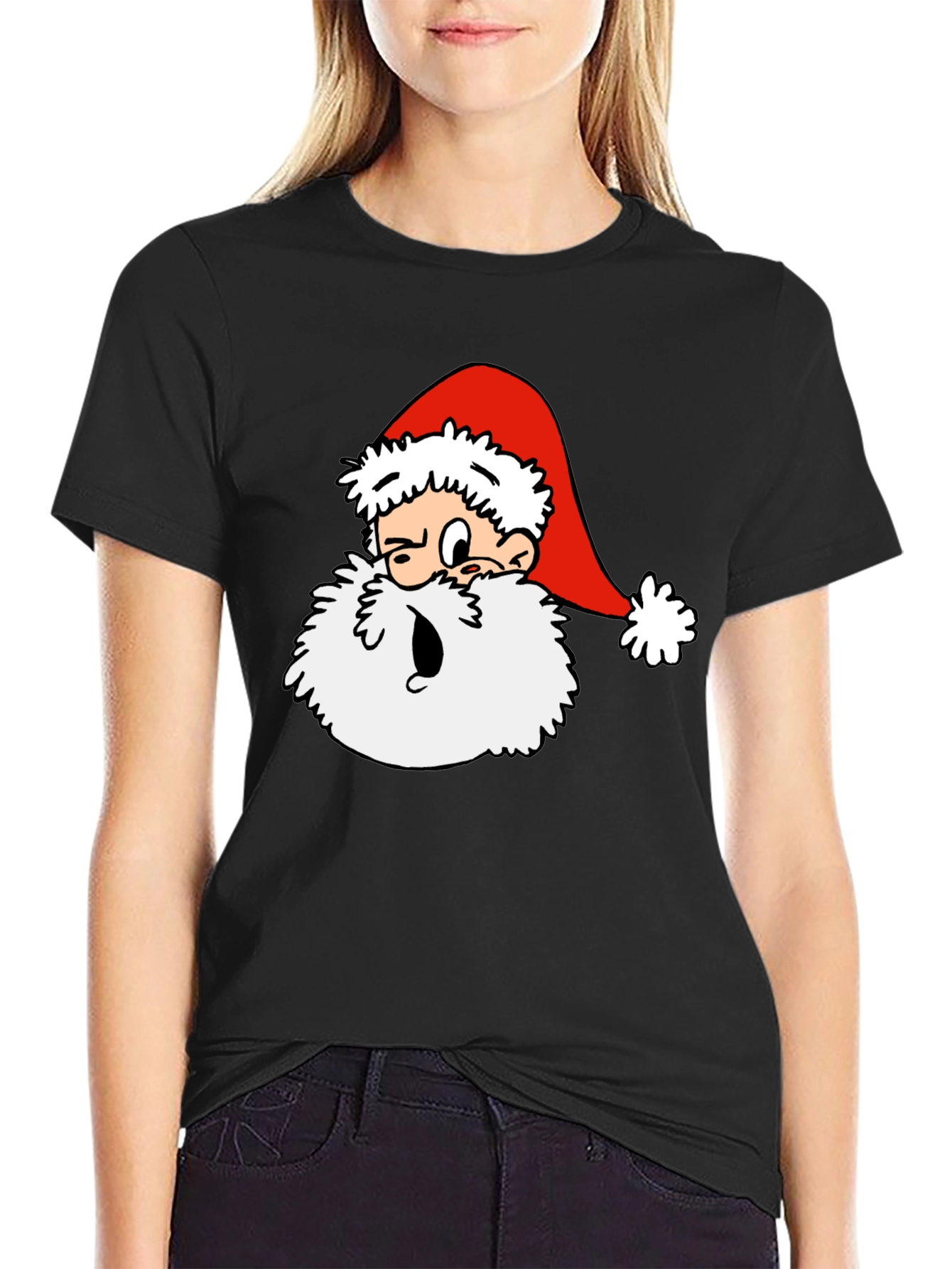 Cartoon Santa Graphic T-Shirt - Black