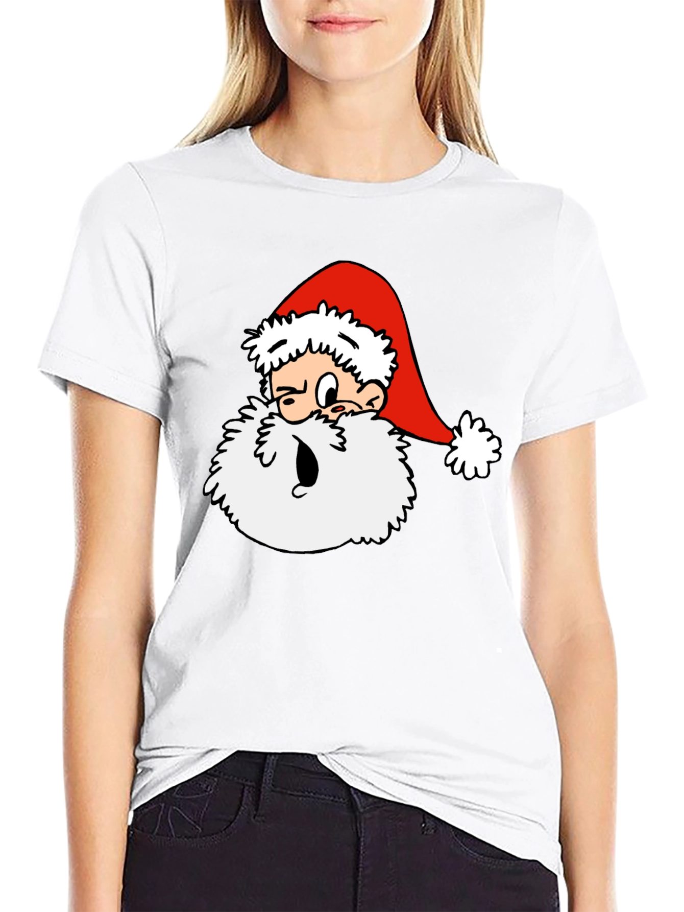 Cartoon Santa Graphic T-Shirt - Black