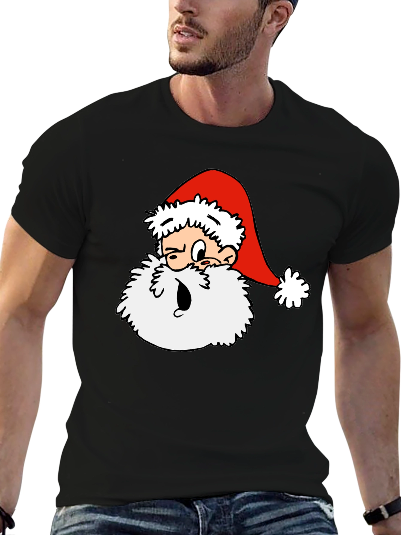 Cartoon Santa Graphic T-Shirt - Black