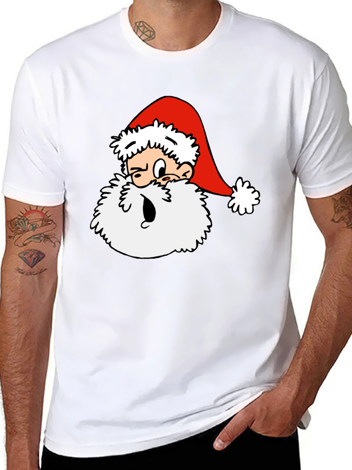 Cartoon Santa Graphic T-Shirt - Black