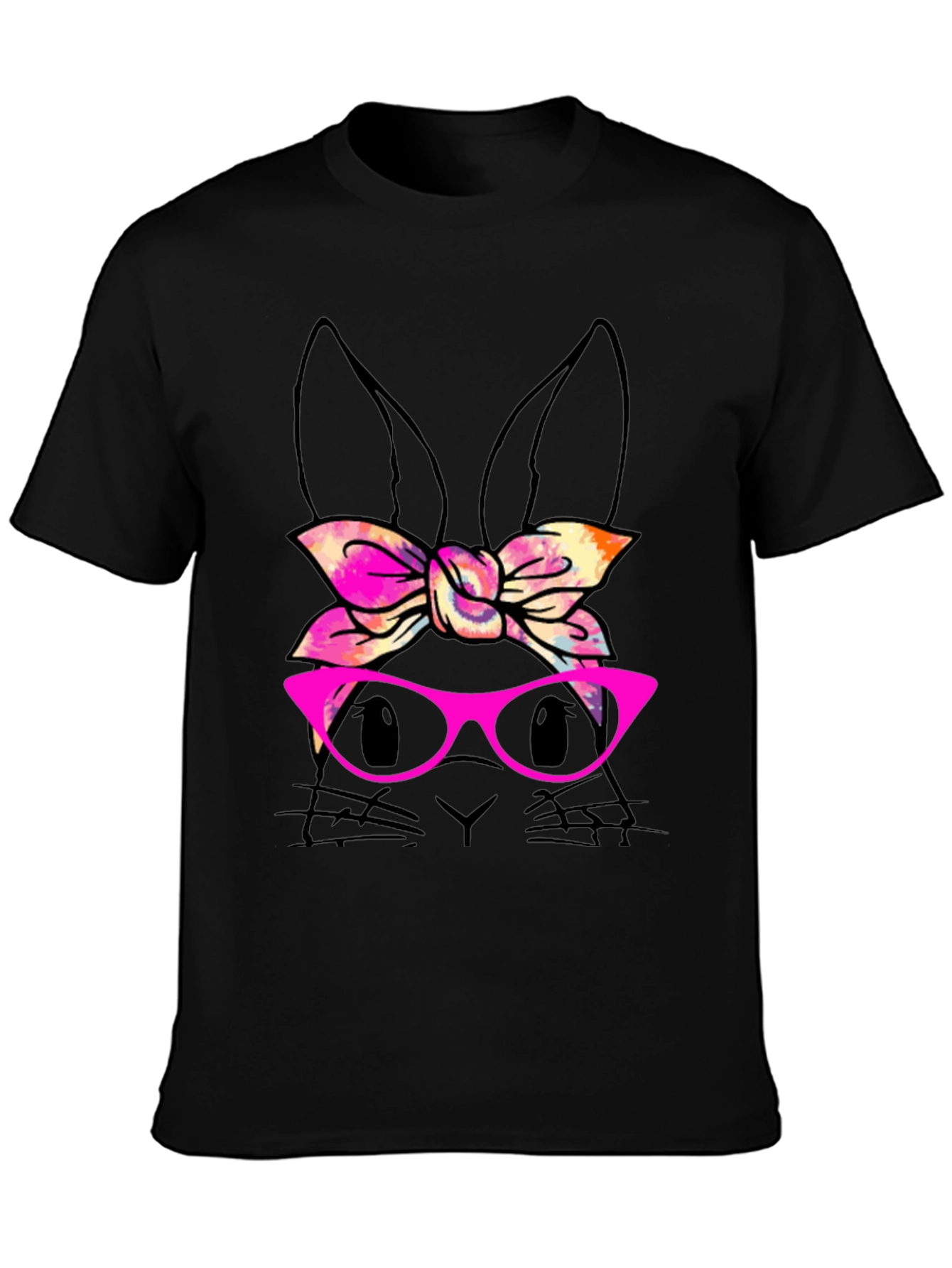 Bunny with Bow & Glasses Black T-Shirt