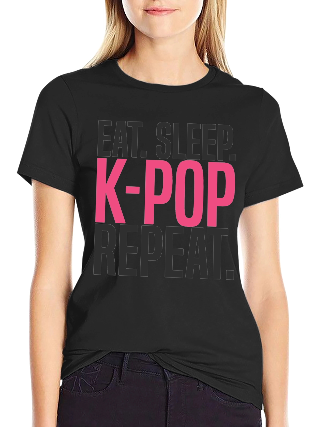 Eat Sleep K-Pop Repeat Black T-Shirt
