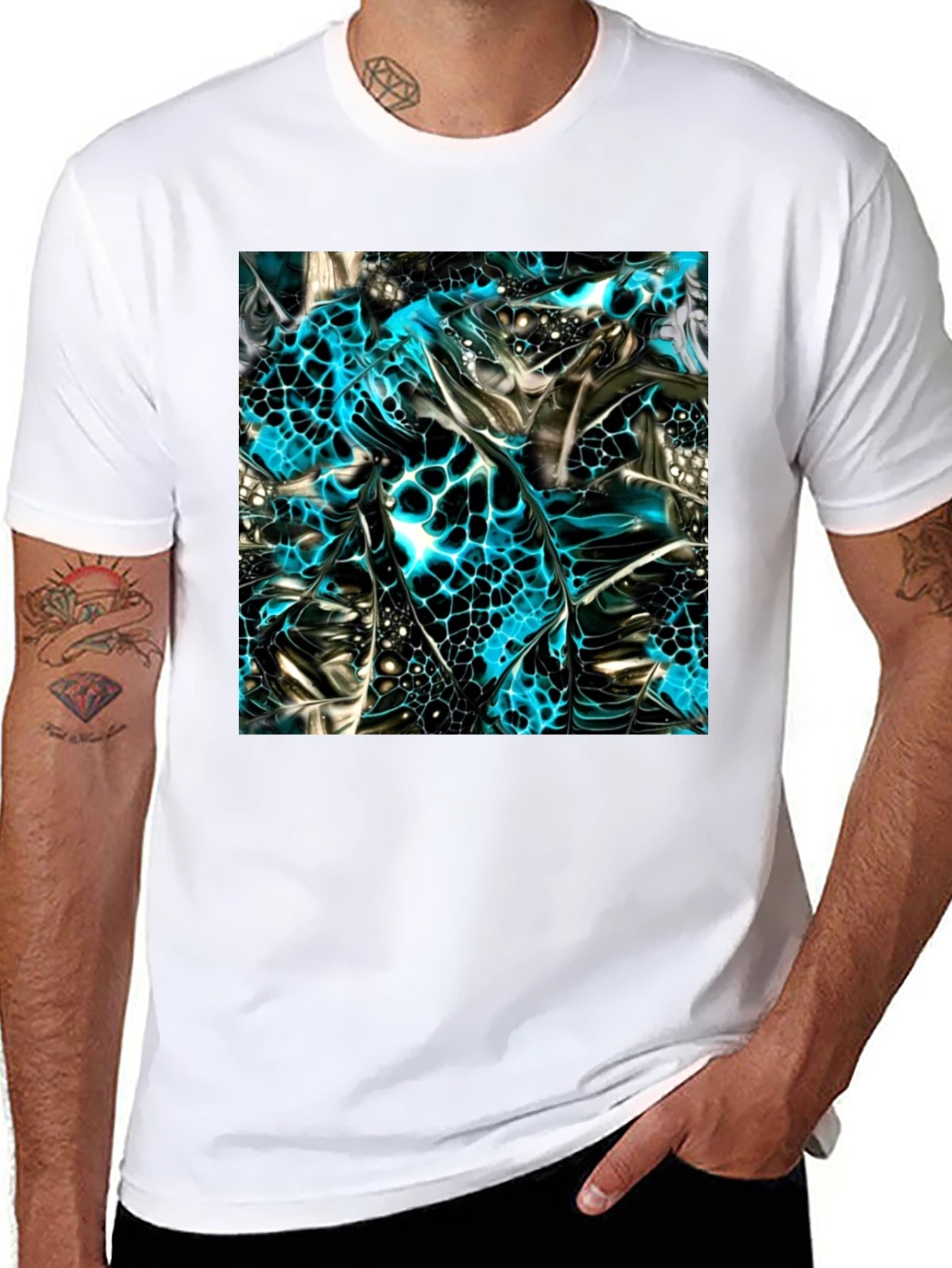 Abstract Art Print Black Crew Neck T-Shirt