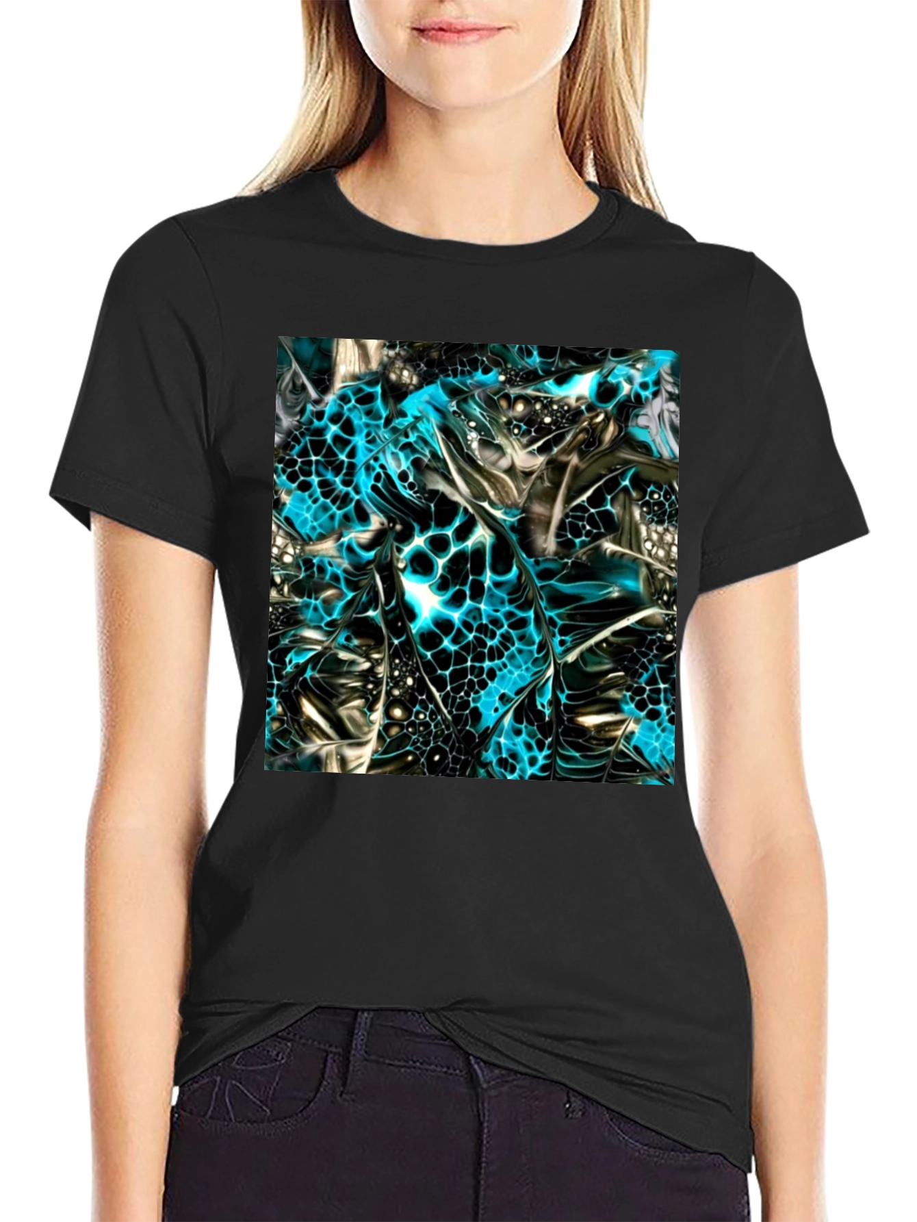Abstract Art Print Black Crew Neck T-Shirt