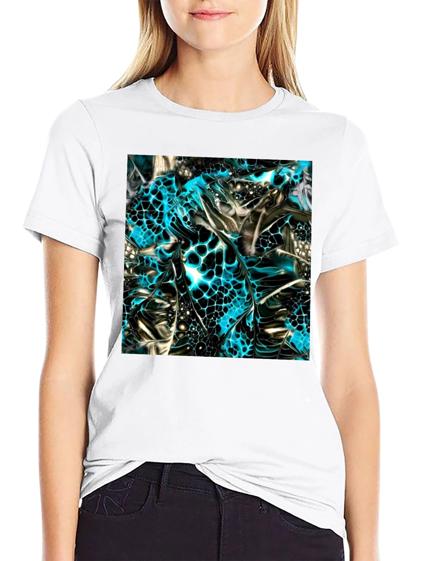 Abstract Art Print Black Crew Neck T-Shirt