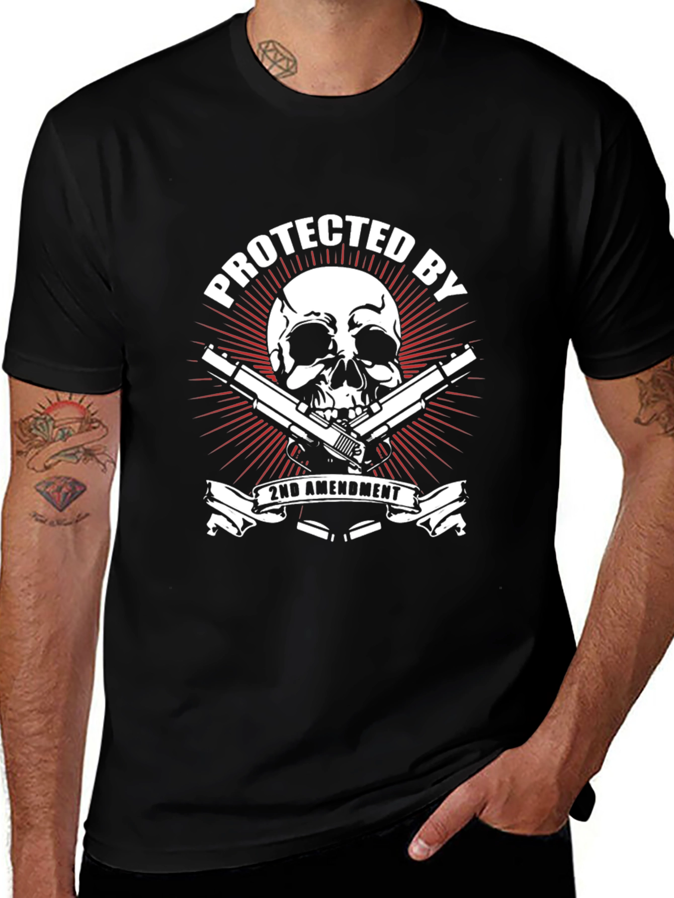 Protected By 2nd Amendment Skull Graphic Tee