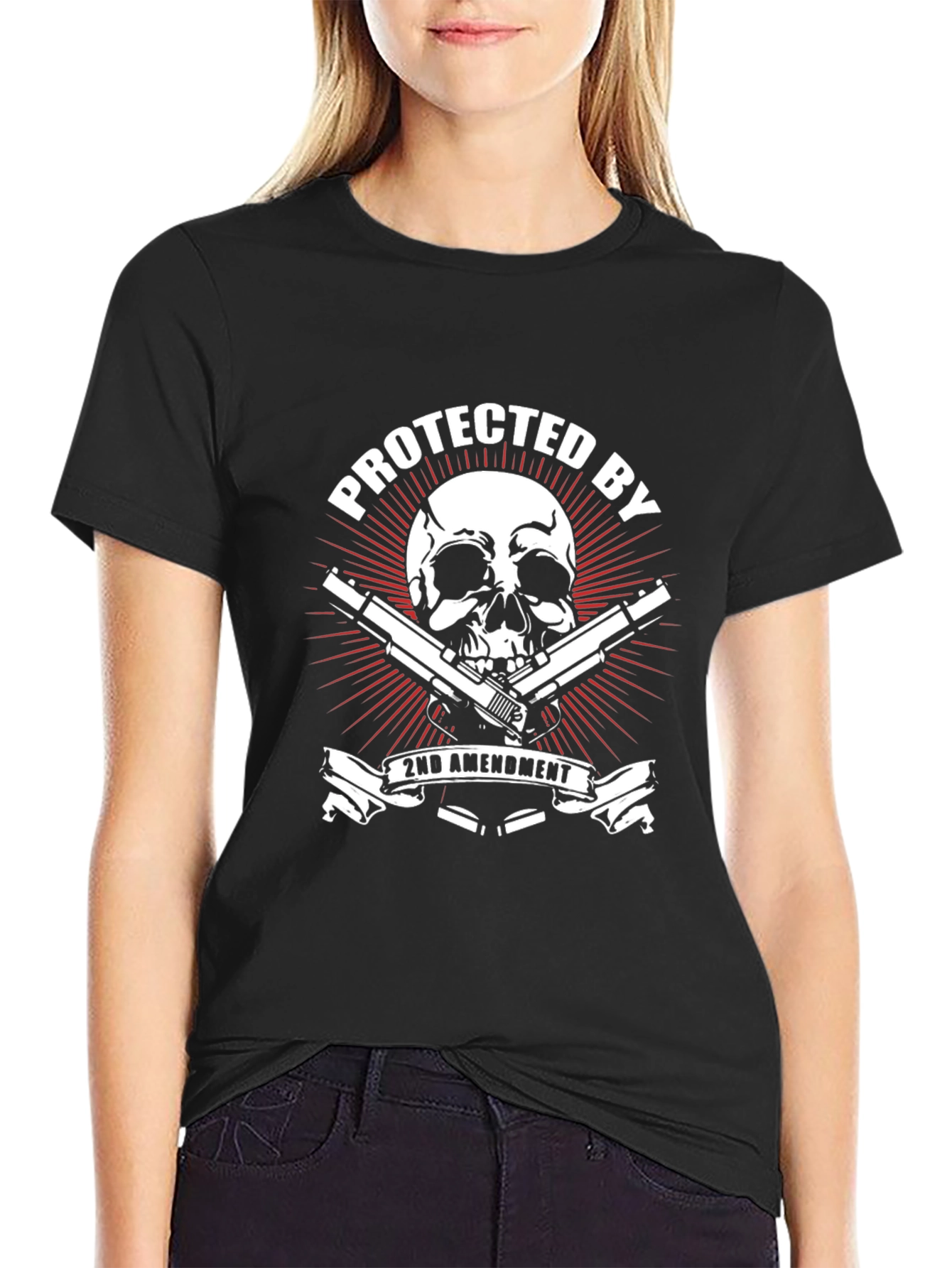 Protected By 2nd Amendment Skull Graphic Tee