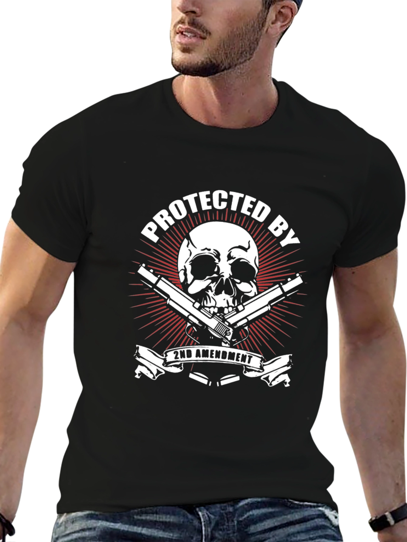 Protected By 2nd Amendment Skull Graphic Tee