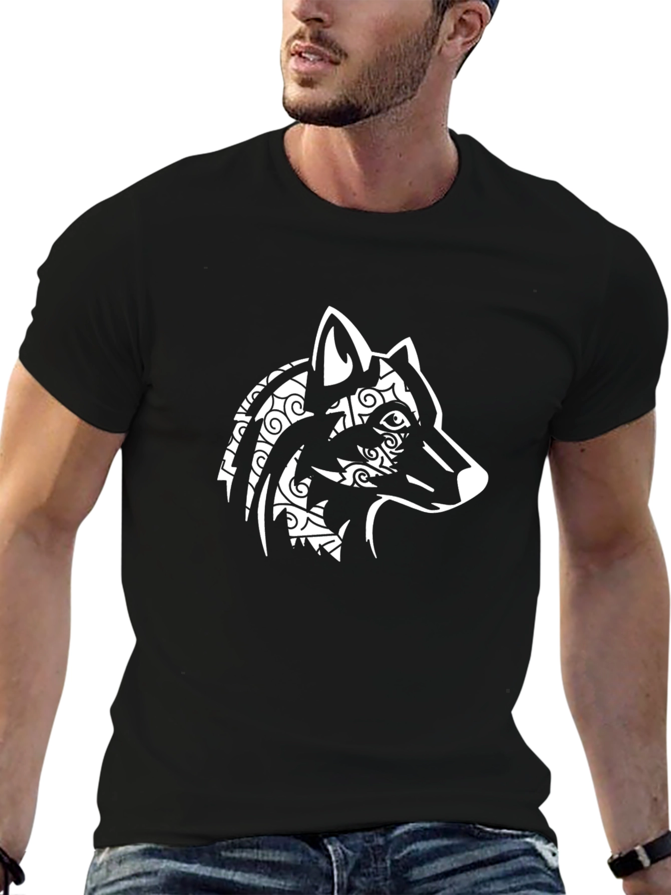 Wolf Graphic Tee - Black Cotton T-Shirt