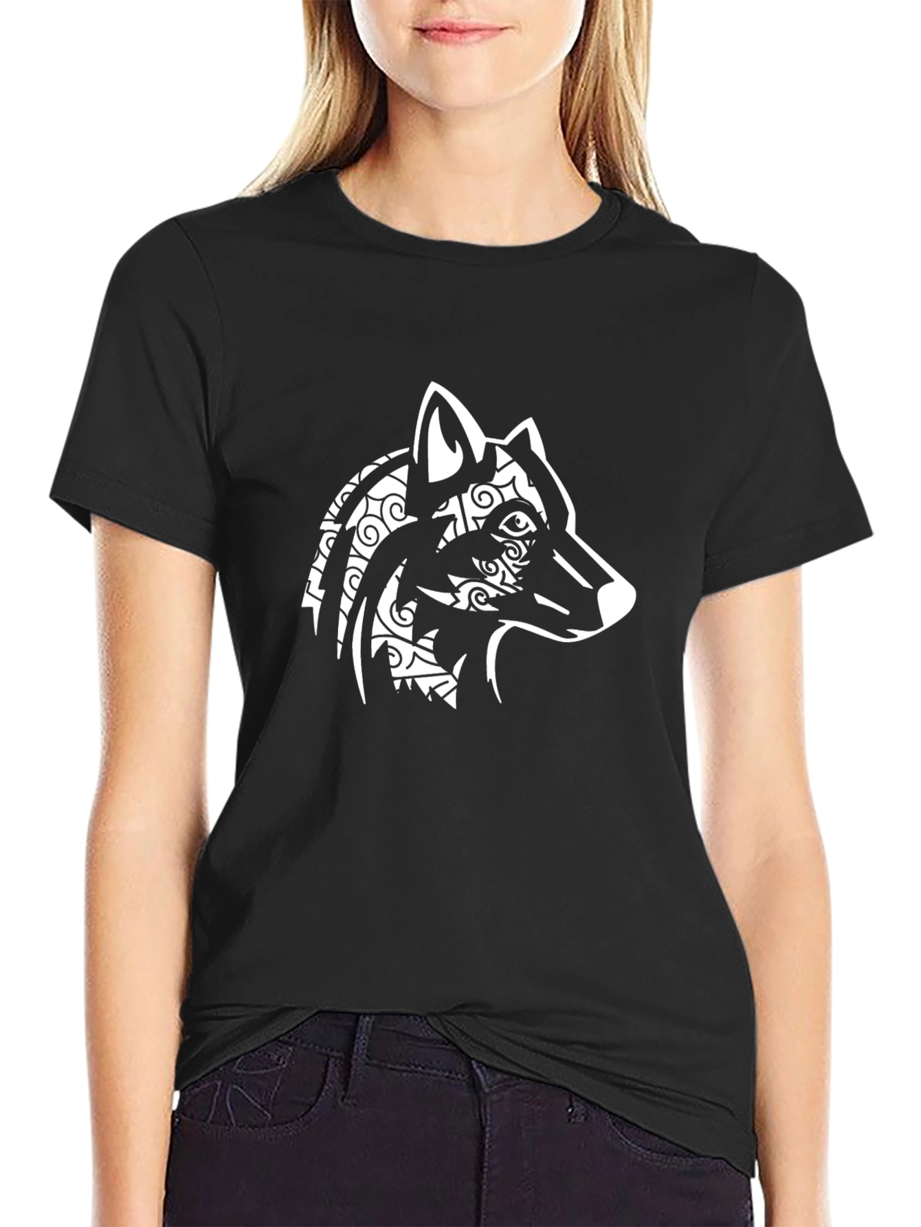 Wolf Graphic Tee - Black Cotton T-Shirt
