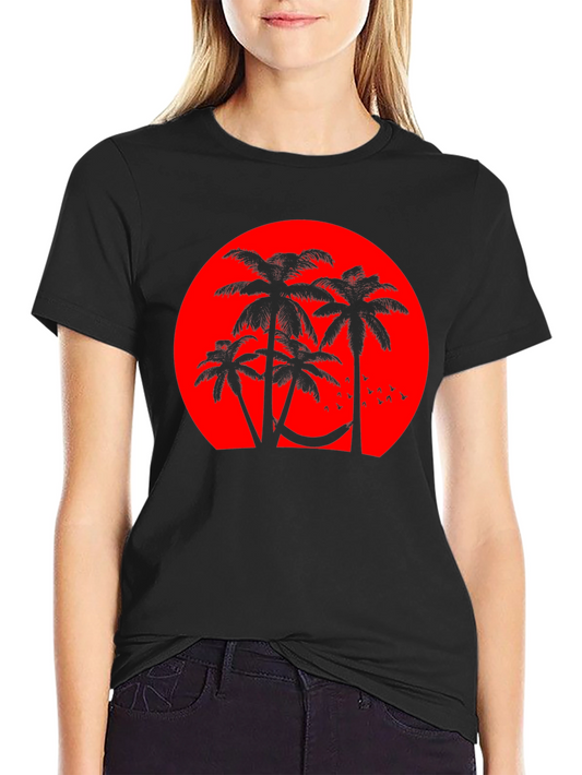Sunset Palm Tee - Tropical Vibes Black T-Shirt