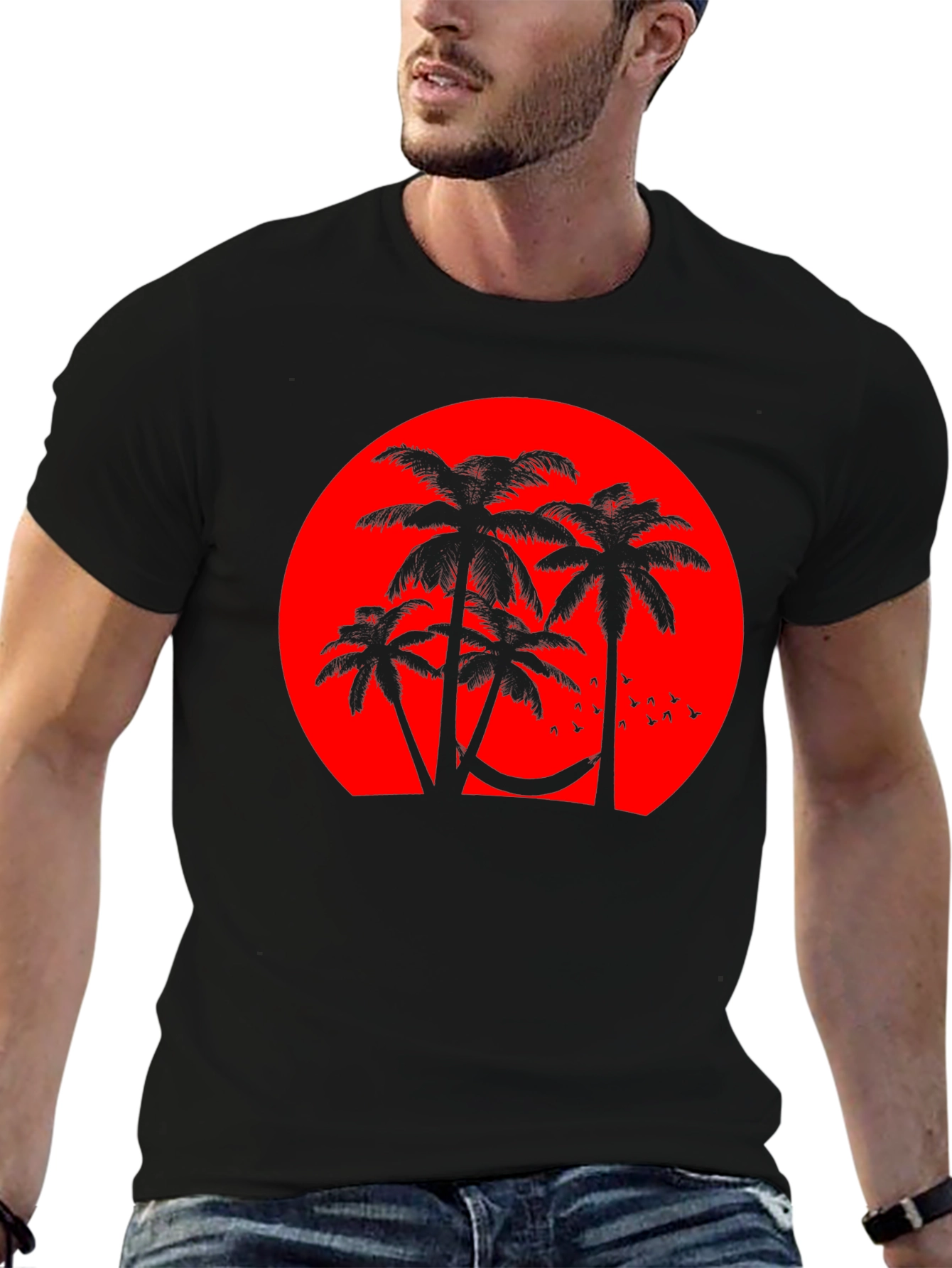 Sunset Palm Tee - Tropical Vibes Black T-Shirt