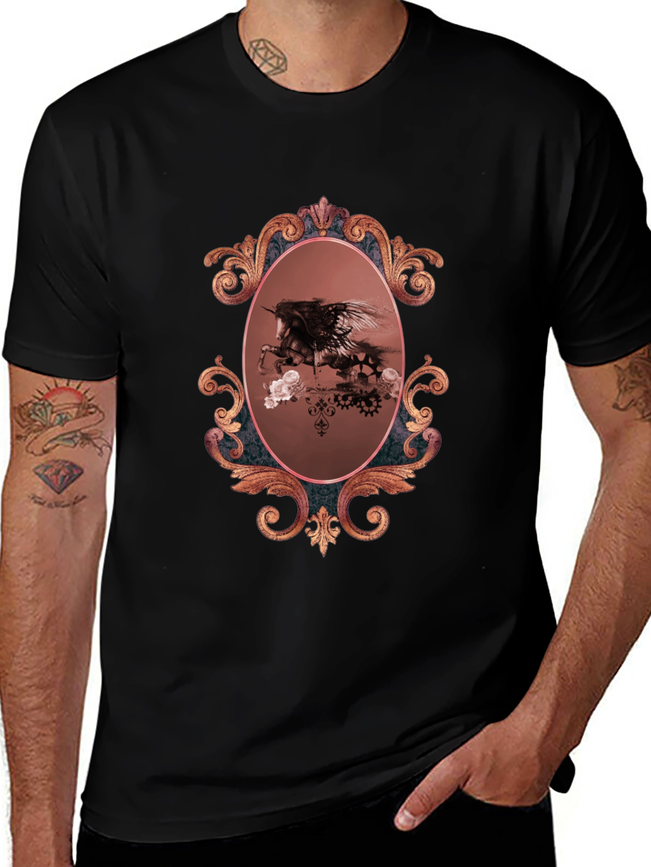 Unicorn Framed Graphic Black T-Shirt