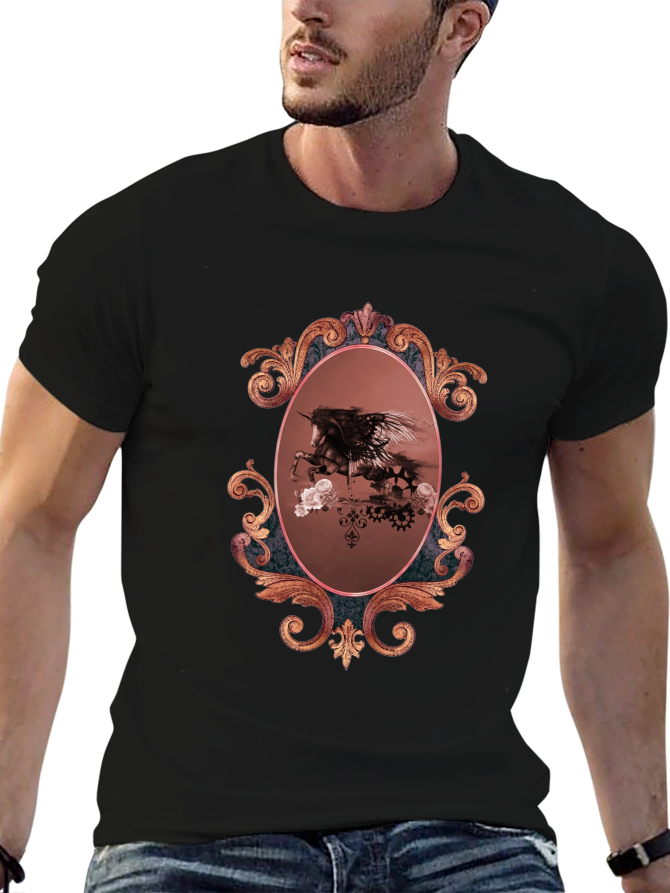 Unicorn Framed Graphic Black T-Shirt
