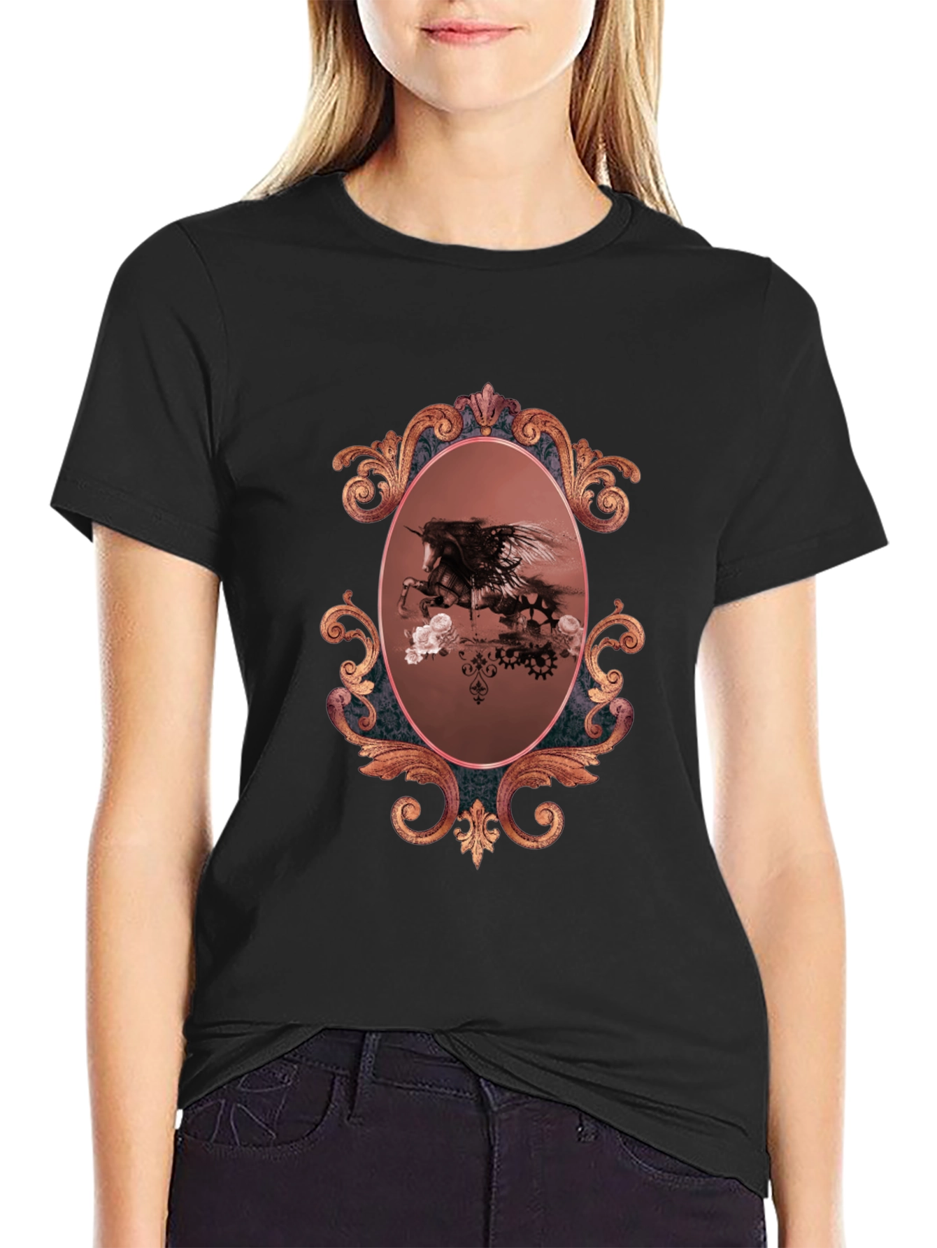 Unicorn Framed Graphic Black T-Shirt