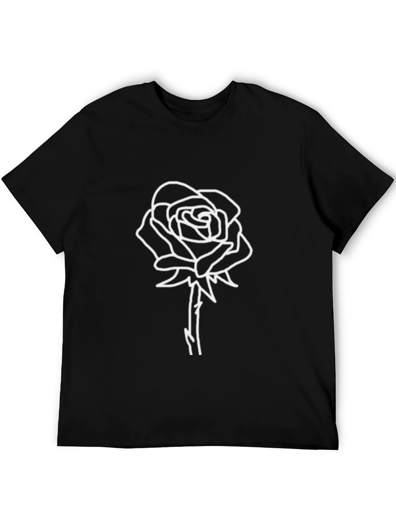 Black T-Shirt with White Rose Design
