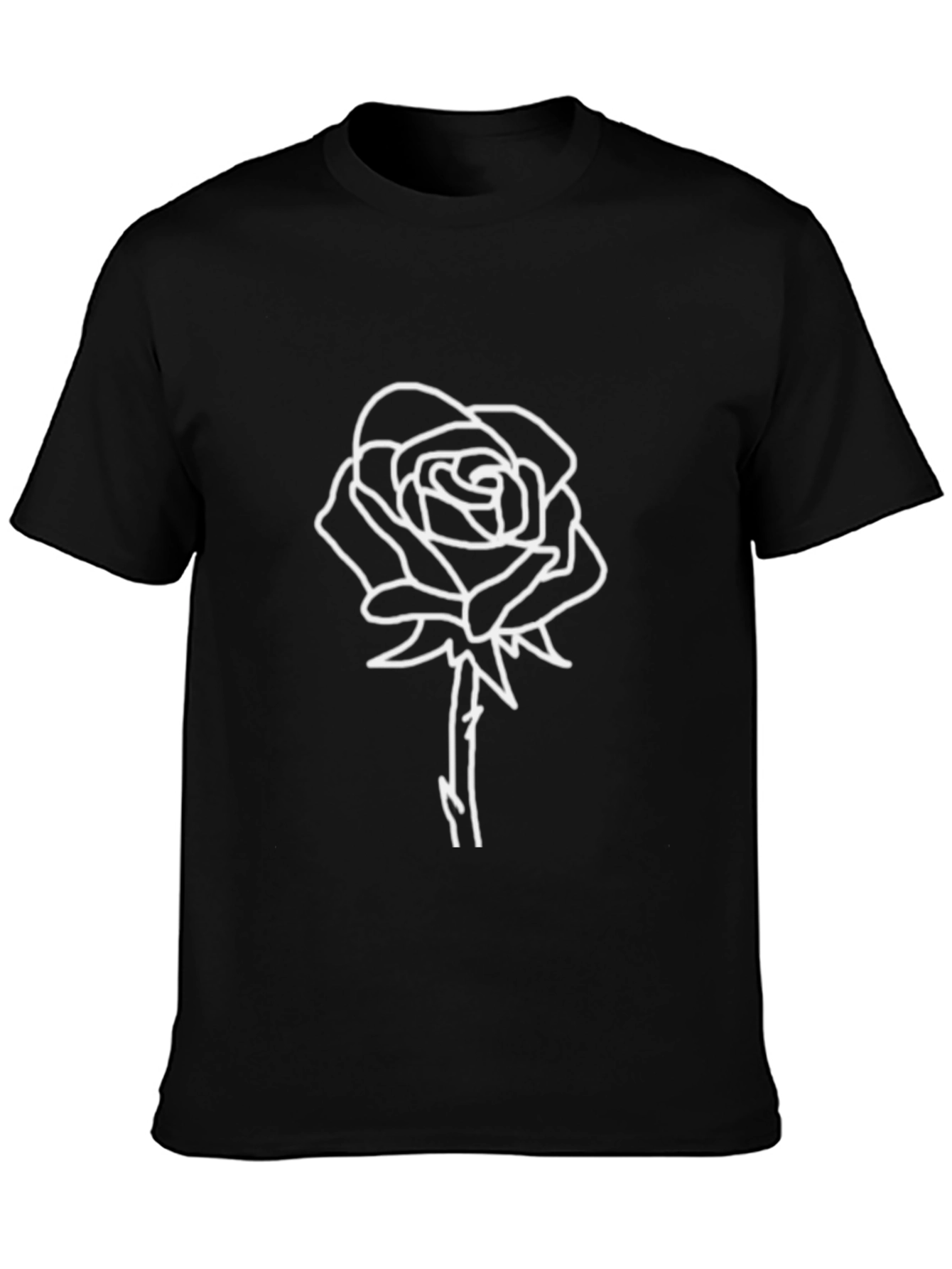 Black T-Shirt with White Rose Design