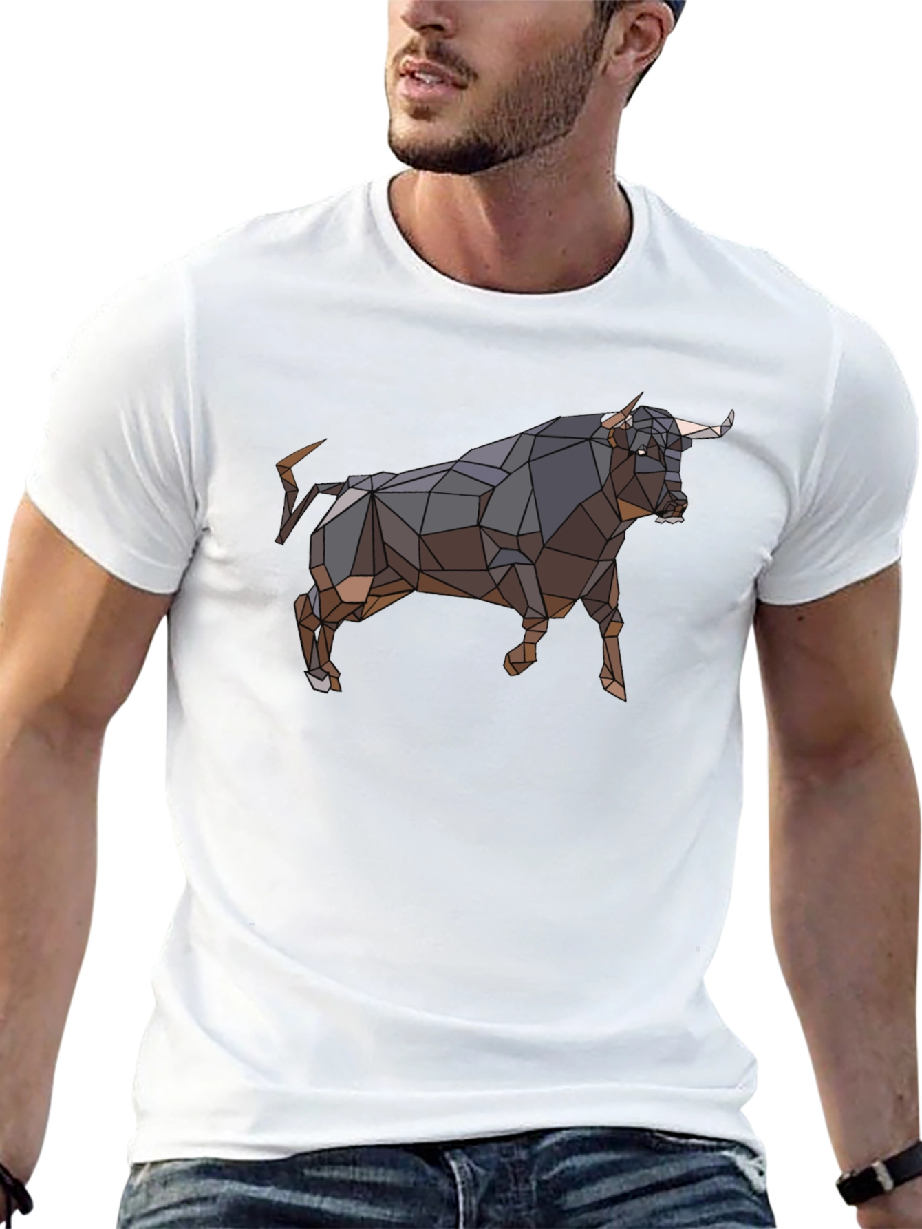 Geometric Bull Graphic T-Shirt - Black