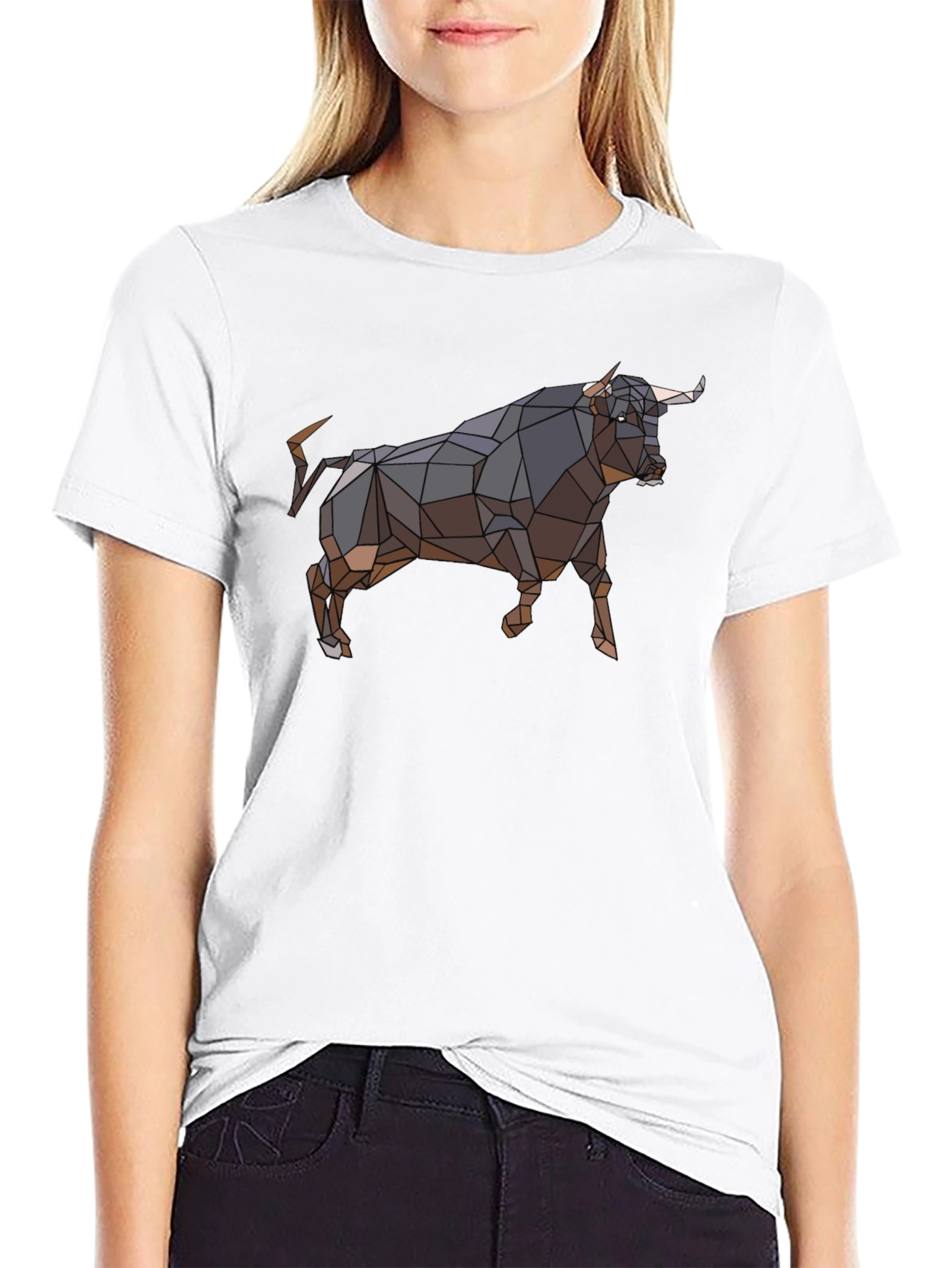 Geometric Bull Graphic T-Shirt - Black