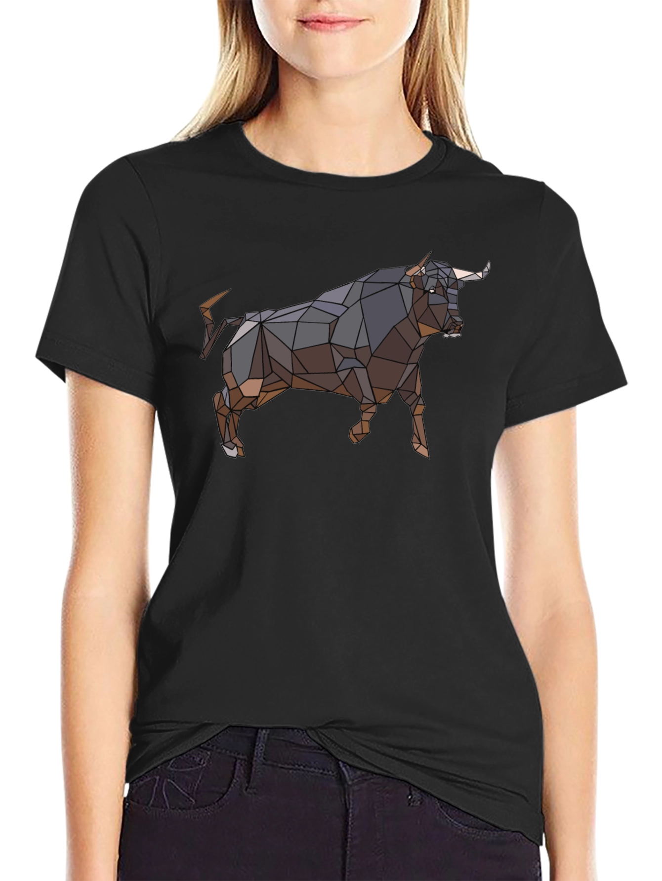 Geometric Bull Graphic T-Shirt - Black