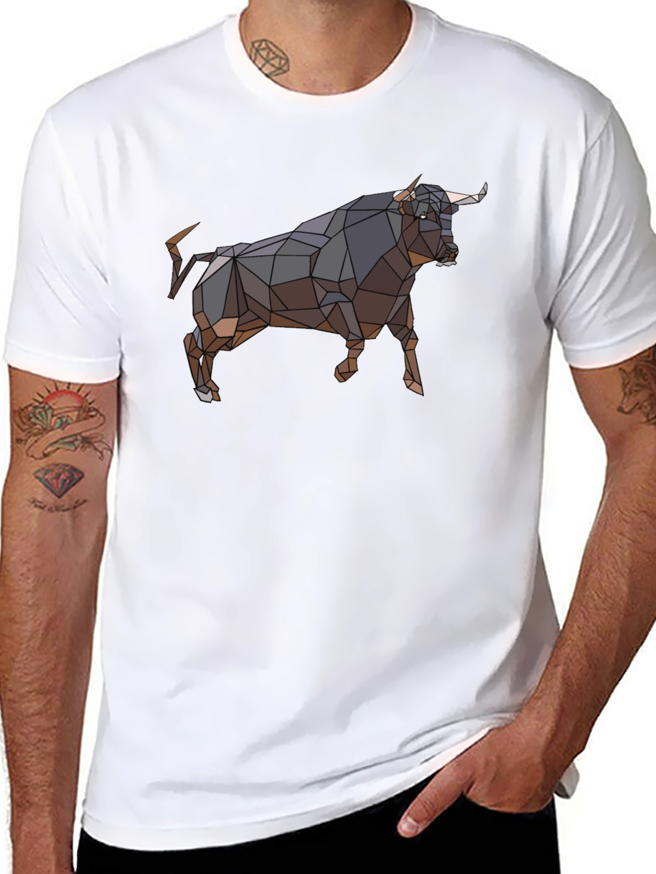 Geometric Bull Graphic T-Shirt - Black