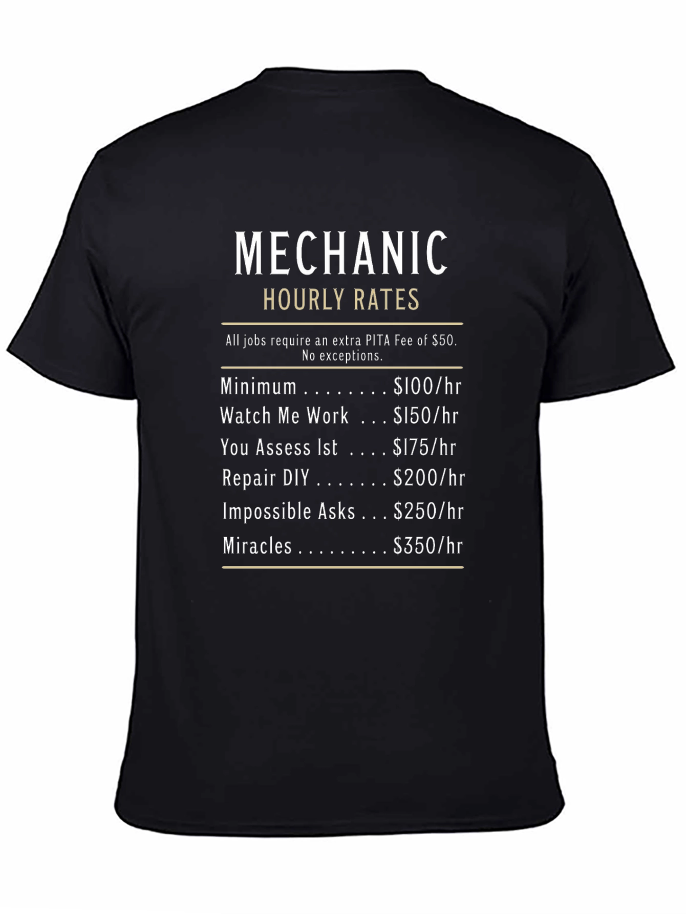 Mechanic Hourly Rates Funny T-Shirt