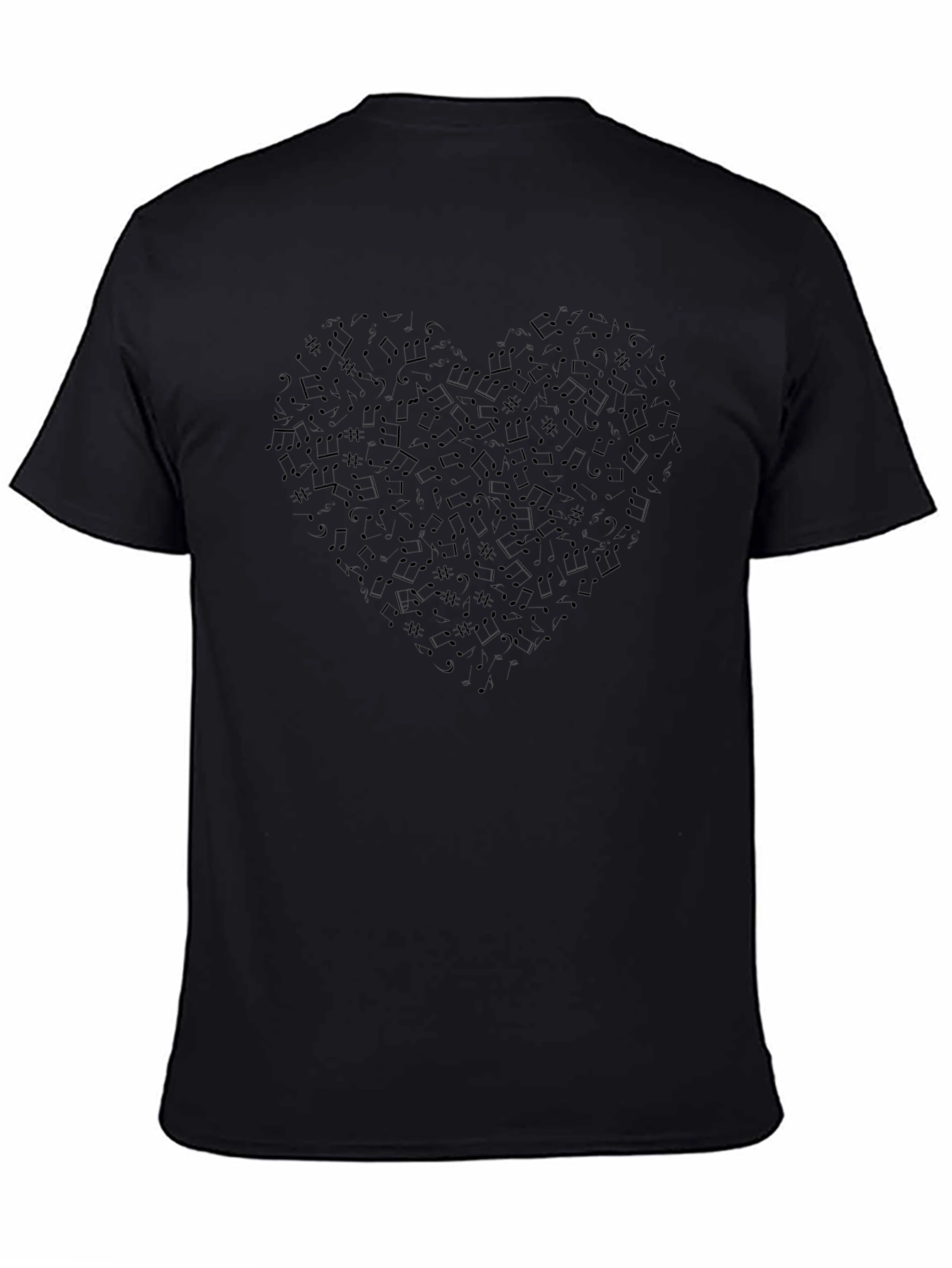 Musical Heart Graphic Tee - Black Crew Neck T-Shirt