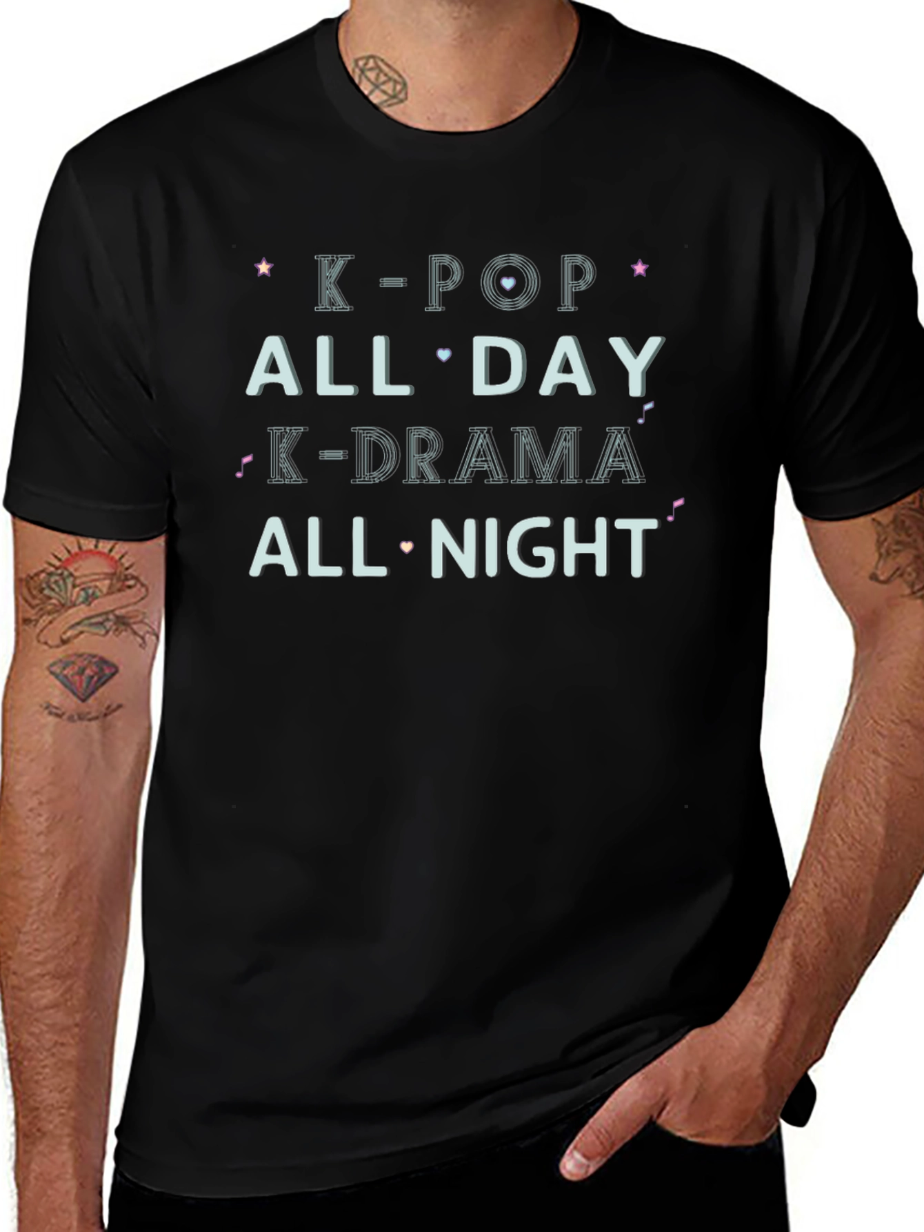 K-Pop and K-Drama All Day All Night Black Tee