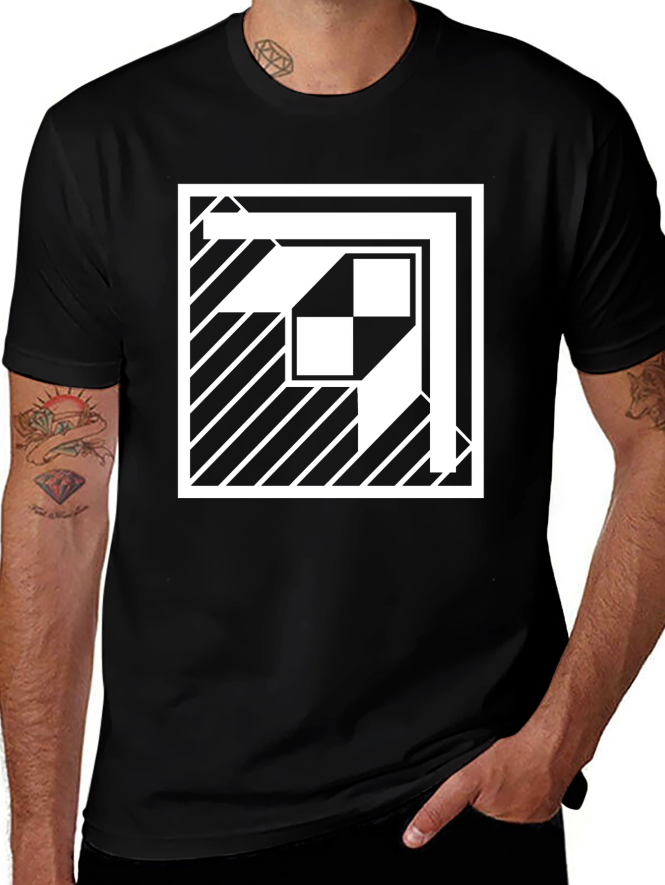 Modern Geometric Pattern Black T-Shirt
