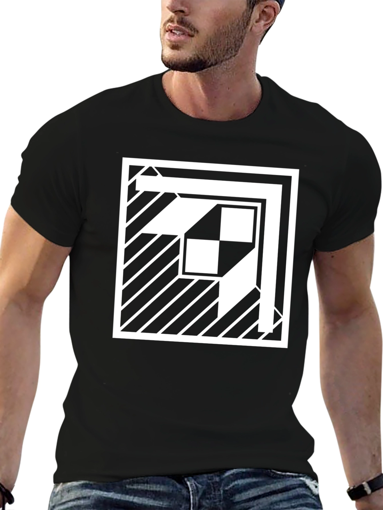 Modern Geometric Pattern Black T-Shirt