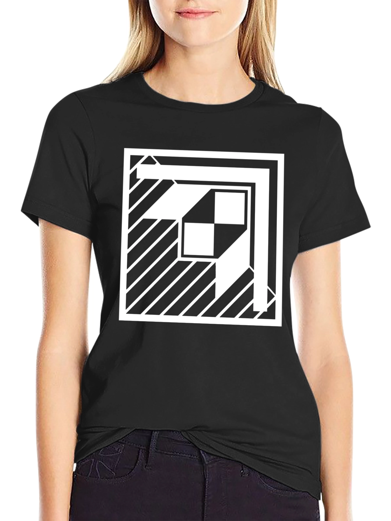 Modern Geometric Pattern Black T-Shirt
